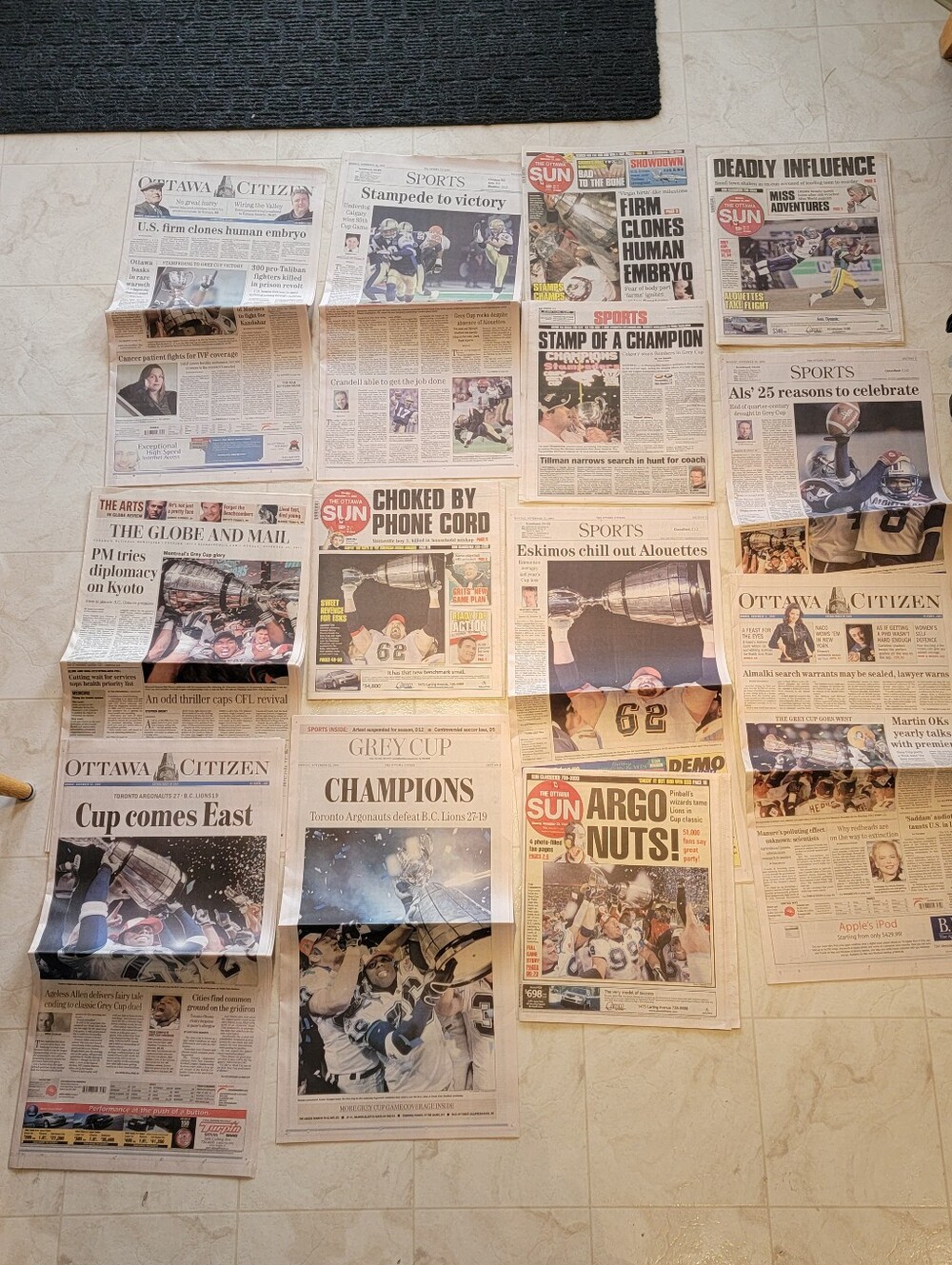 CFL Grey Cup Newspapers 2001 2002 2003 & 2004